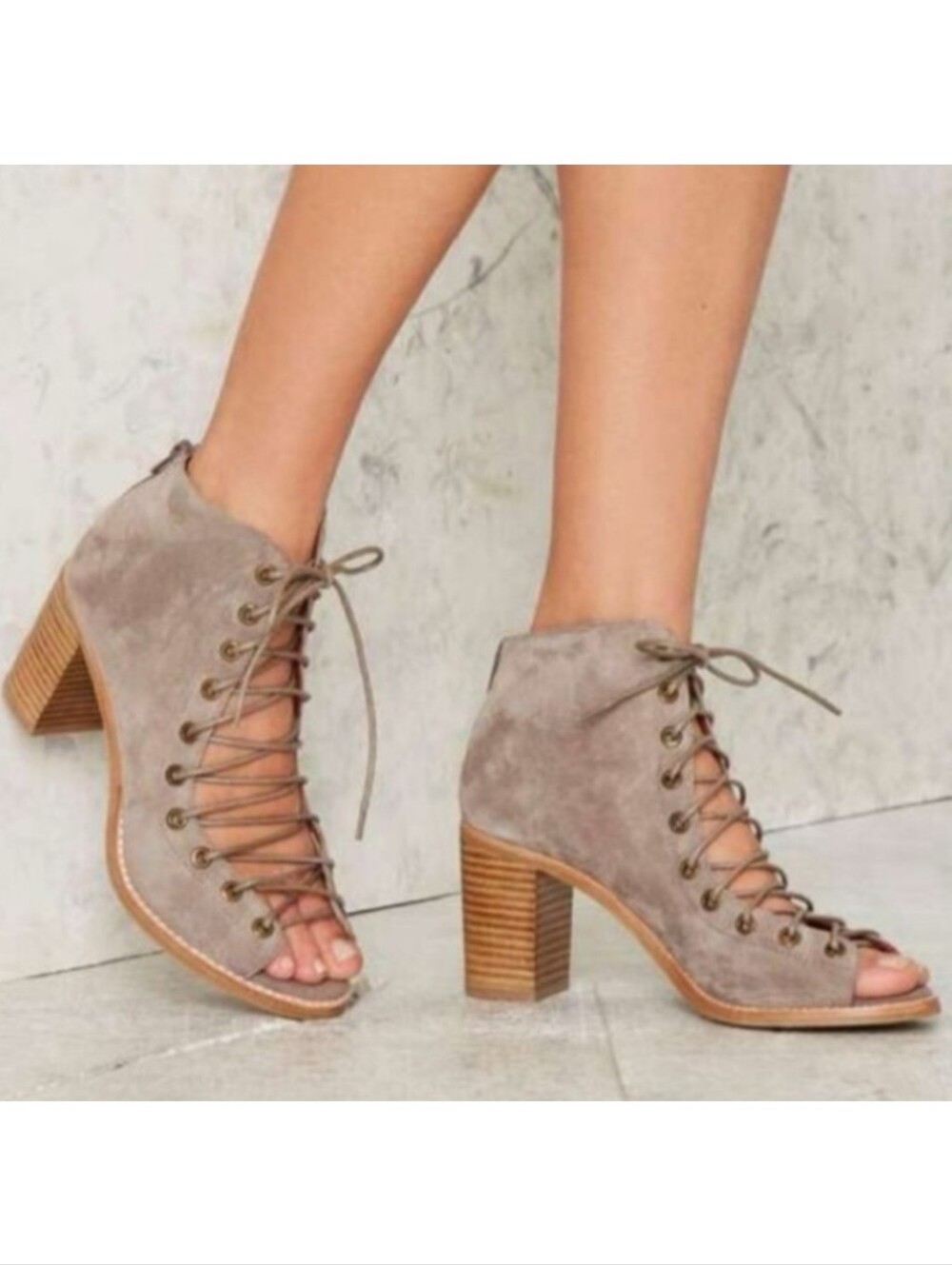 Jeffrey Campbell Cors Taupe Suede Leather Lace Up Heeled Shoes Size 8